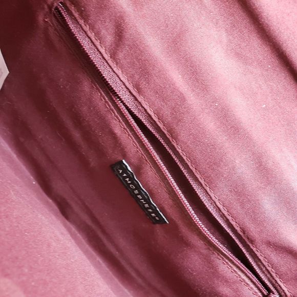 Atmosphere Red Burgundy Suede with Gold Tone Bow & Chain Strap Purse Clutch - Picture 6 of 7